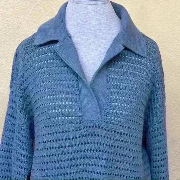 Haven Well Within Organic Cotton Open Stitch Long Sleeve Sweater Blue Medium EUC - Picture 6 of 9